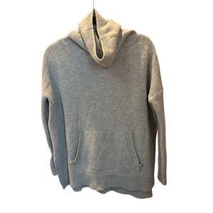 GSTQ Beige Knit Hooded Pullover Sweater Pockets S Merino Wool Cashmere GF21S088